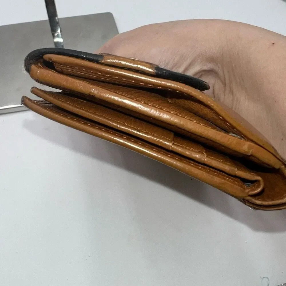 Loewe Velazquez Leather Folded Wallet Double-sided Brown Tan Gold Vintage